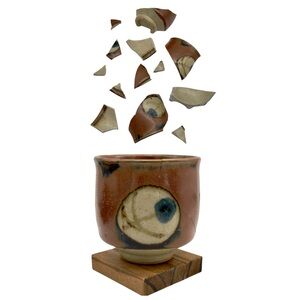 Kintsugi Cup Evil Eye Glazed Pottery Chawan Gold Crack Art Personal Growth Gift